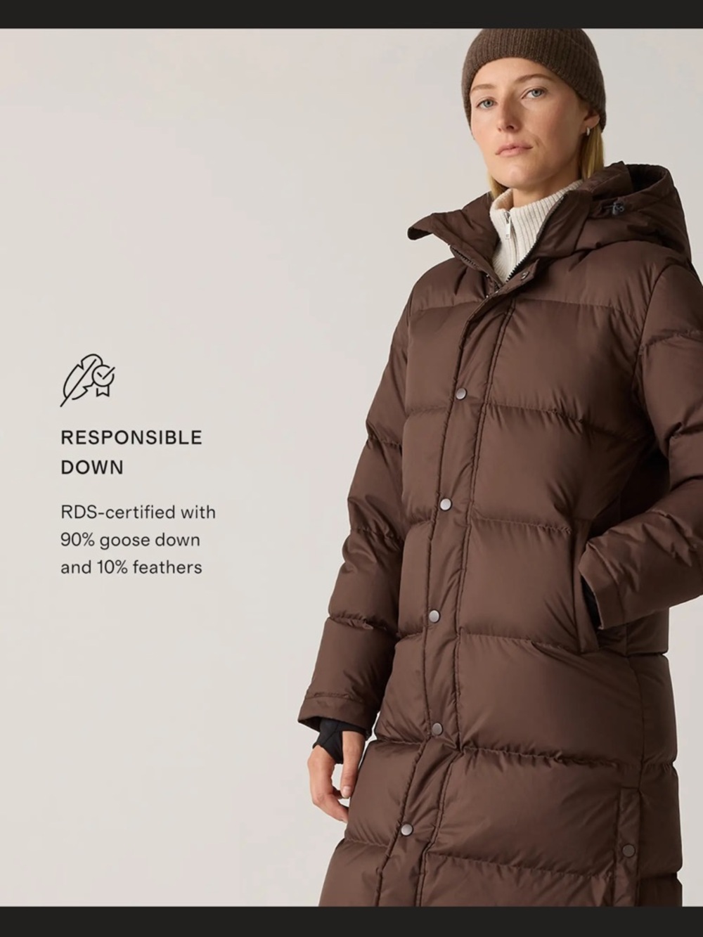 Quince Still in bag - Brown Quilted Puffer Coat with Hood -  Long Winter Jacket - Picture 6 of 9